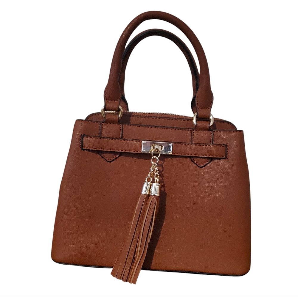 Classic Fashion Faux Leather Tan Tassel Women's Work to Weekend Handbag Satchel